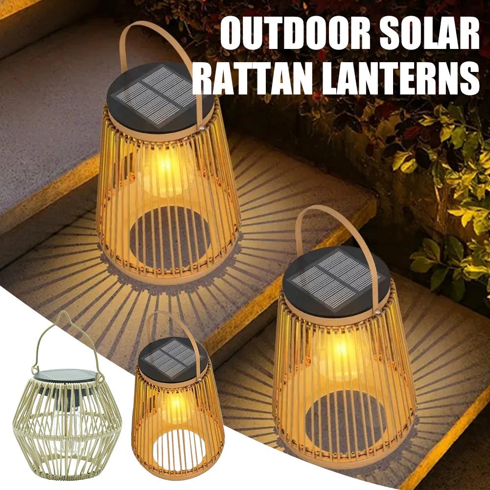 Outdoor Lighting Lanterns - IP65 Su Geçirmez Güneş Enerjili Rattan