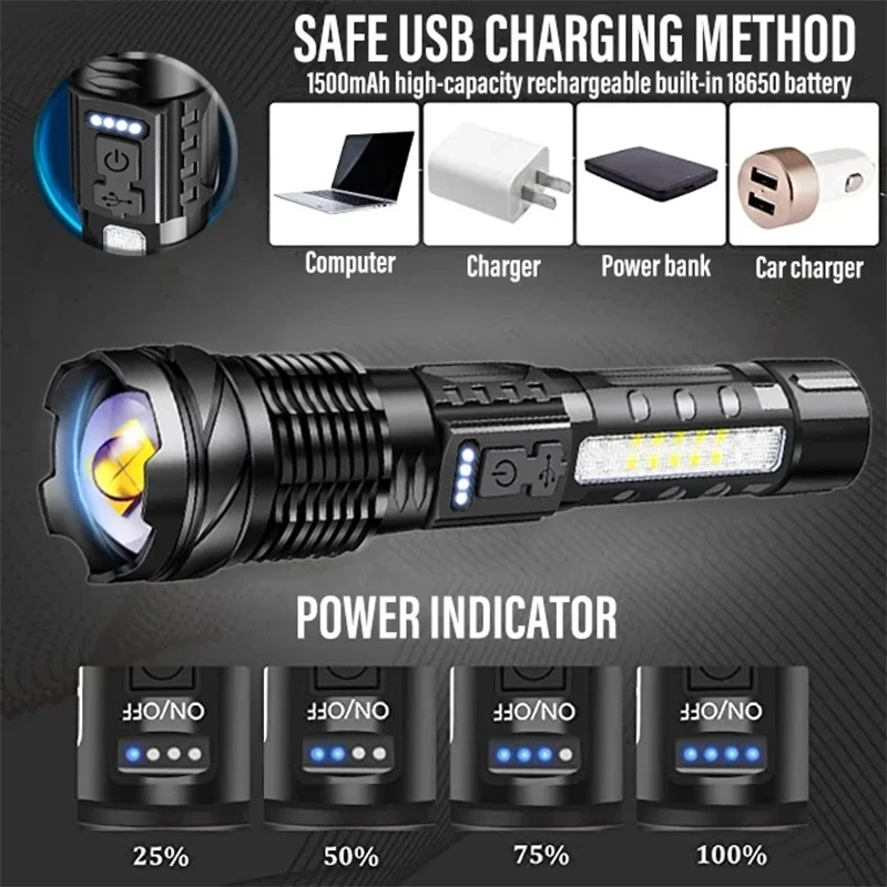 Güçlü XHP50 LED El Feneri Su G - Outdoor Lighting Usb incelemesi ve fiyatı